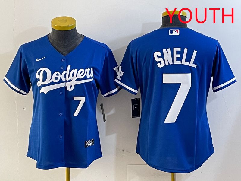 Youth Los Angeles Dodgers #7 Snell Blue Game 2025 Nike MLB Jersey style 6